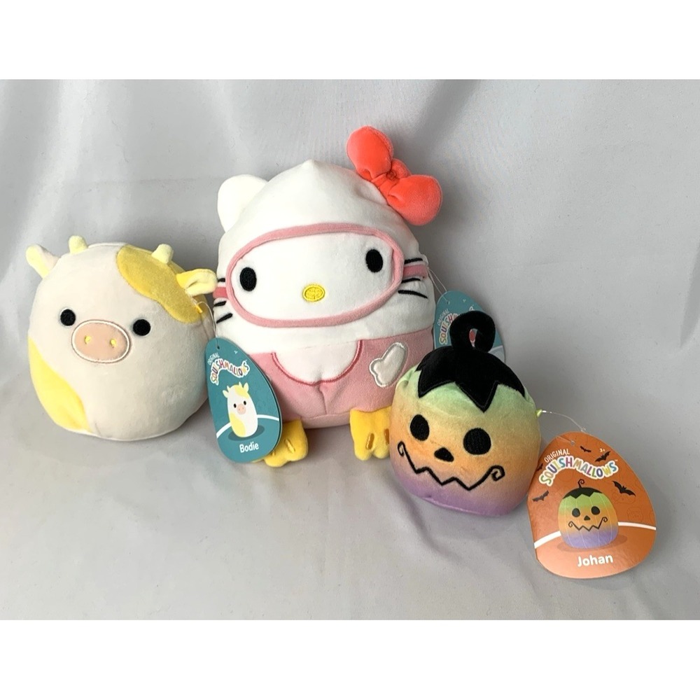 NEW Squishmallow Lot Of 3: Hello Kitty Scuba 8", Bodie 5", Johan Tie Dye Mini